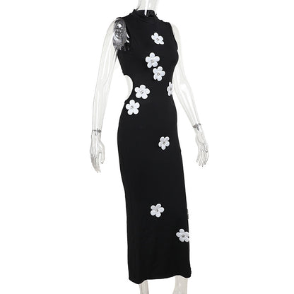 Flower Sleeveless Solid Color Maxi Dress