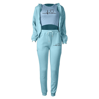 Padded Sweatshirt Hooded Letter Print Three Piece Set