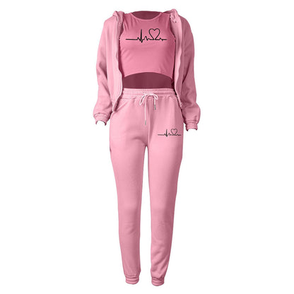 Padded Sweatshirt Hooded Letter Print Three Piece Set