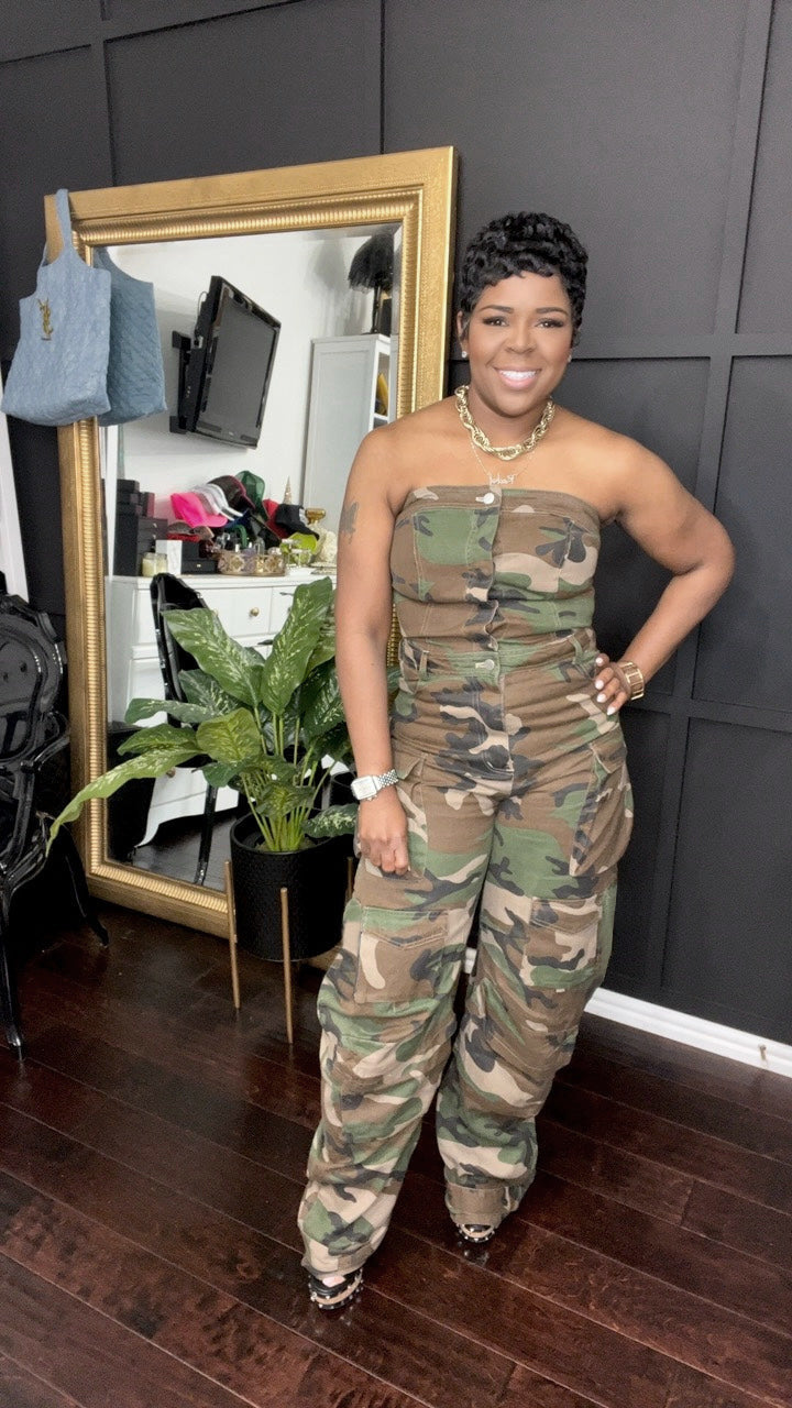 Camouflage Print Tube Tops Jumpsuit