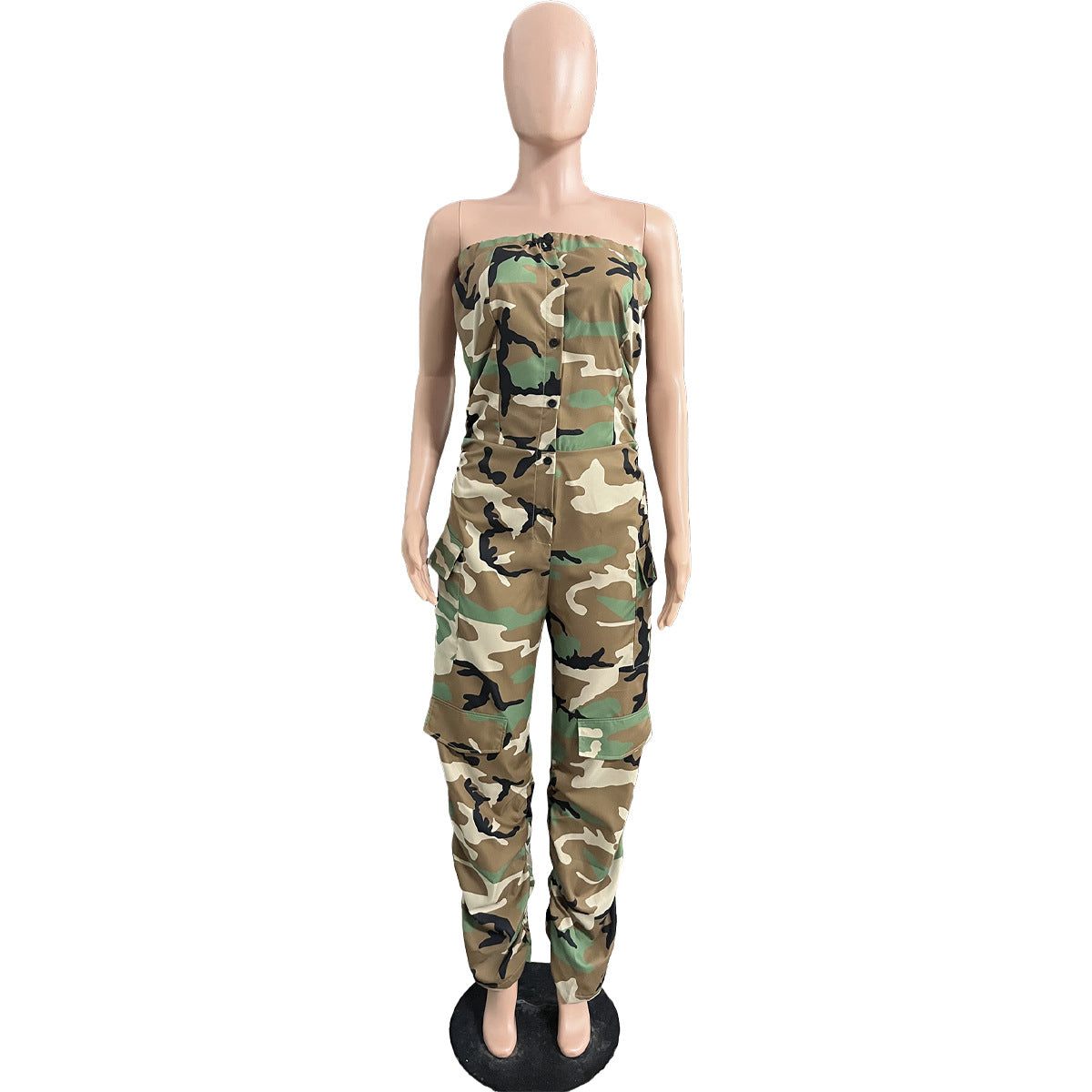 Camouflage Print Tube Tops Jumpsuit