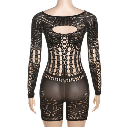 Sexy Hollow Out Lace Tight Knit Romper