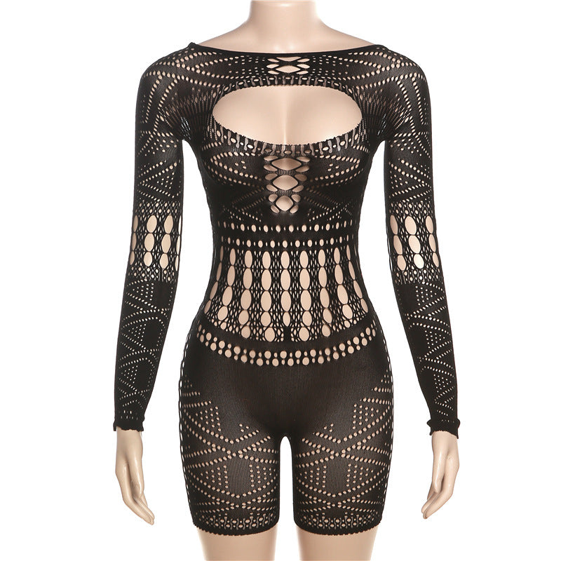 Sexy Hollow Out Lace Tight Knit Romper