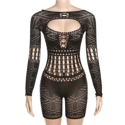 Sexy Hollow Out Lace Tight Knit Romper